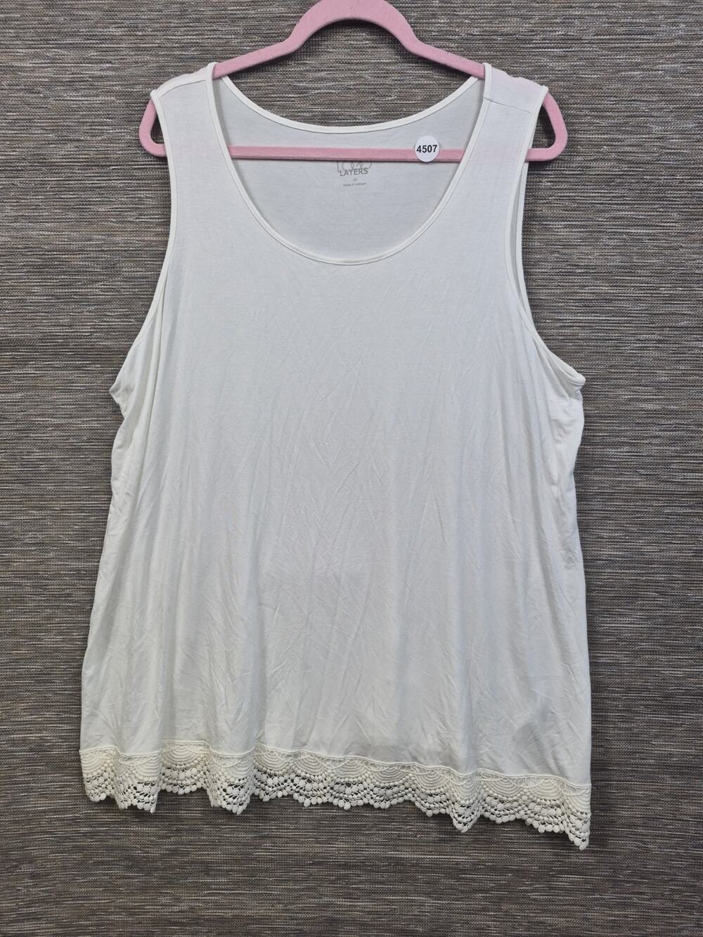 Logo Layers By Lori Goldstein Knit Tank With Lace Hem Womens Size 2X White NEW